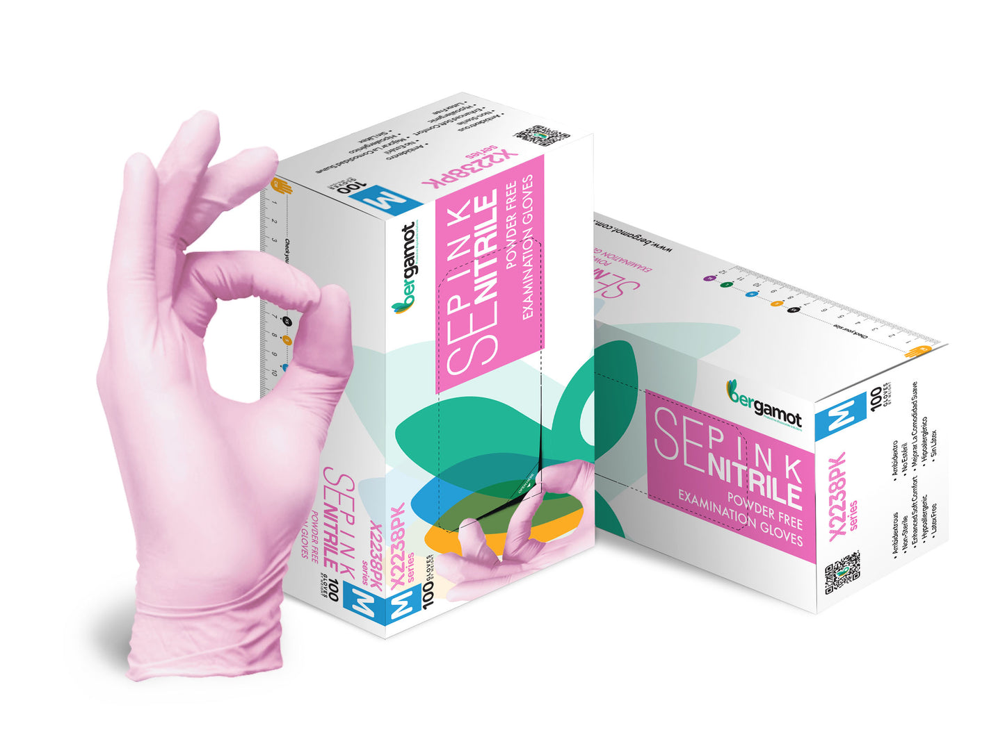 Pink nitrile gloves designed for beauty professionals, offering a perfect blend of style and protection. These latex-free gloves provide excellent tactile sensitivity and grip, ideal for hair styling, makeup application, and other beauty treatments