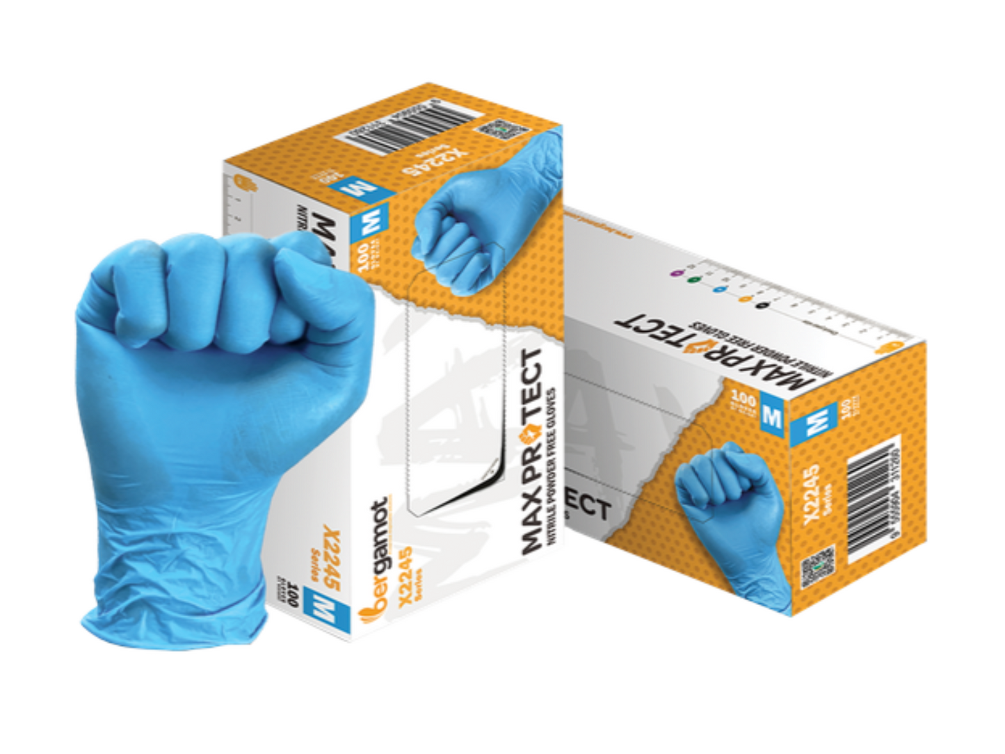MaxProtect blue nitrile gloves, featuring a thicker design for enhanced durability and protection. Ideal for heavy-duty tasks in medical, industrial, and cleaning applications, providing a comfortable fit while ensuring maximum safety