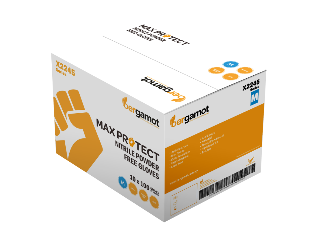 MaxProtect blue nitrile gloves, featuring a thicker design for enhanced durability and protection. Ideal for heavy-duty tasks in medical, industrial, and cleaning applications, providing a comfortable fit while ensuring maximum safety