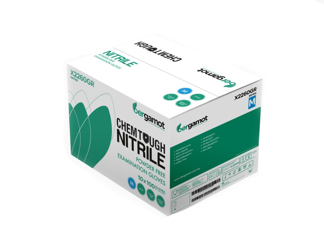 Green Chemtough nitrile gloves, engineered for maximum durability and chemical resistance. Ideal for industrial applications, providing reliable protection and a comfortable fit for handling hazardous materials.