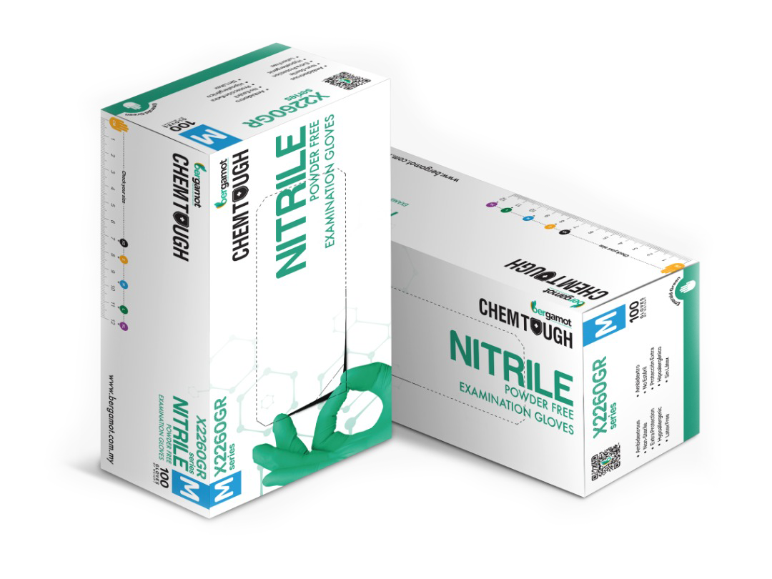 Green Chemtough nitrile gloves, engineered for maximum durability and chemical resistance. Ideal for industrial applications, providing reliable protection and a comfortable fit for handling hazardous materials.