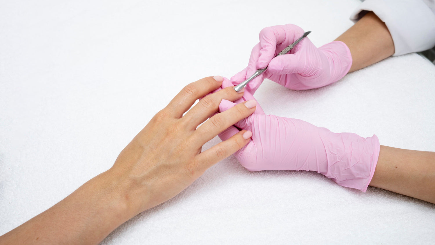 pink nitrile gloves beauty nails
