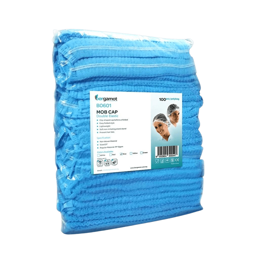 Disposable Blue Hair Nets Mob Cap Double Elastic Hair Cover Sized 21" 14gsm 100pcs - Mob Cap - Hygiene Hub