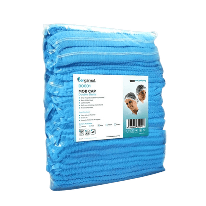 Disposable Blue Hair Nets Mob Cap Double Elastic Hair Cover Sized 21" 14gsm 100pcs - Mob Cap - Hygiene Hub
