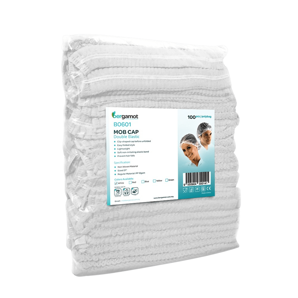 Disposable White Hair Nets Mob Cap Double Elastic Hair Cover Sized 21" 14gsm 100pcs - Mob Cap - Hygiene Hub