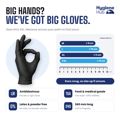 Grip-X Black — Heavy-Duty Nitrile Gloves for Mechanics & Tradies - Nitrile Glove - Hygiene Hub
