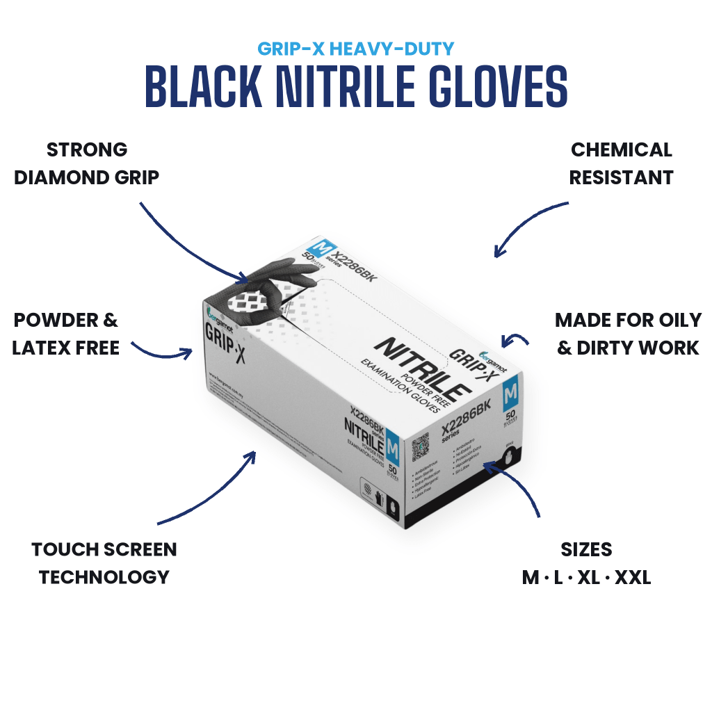 Grip-X Black — Heavy-Duty Nitrile Gloves for Mechanics & Tradies - Nitrile Glove - Hygiene Hub