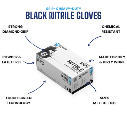 Grip-X Black — Heavy-Duty Nitrile Gloves for Mechanics & Tradies - Nitrile Glove - Hygiene Hub