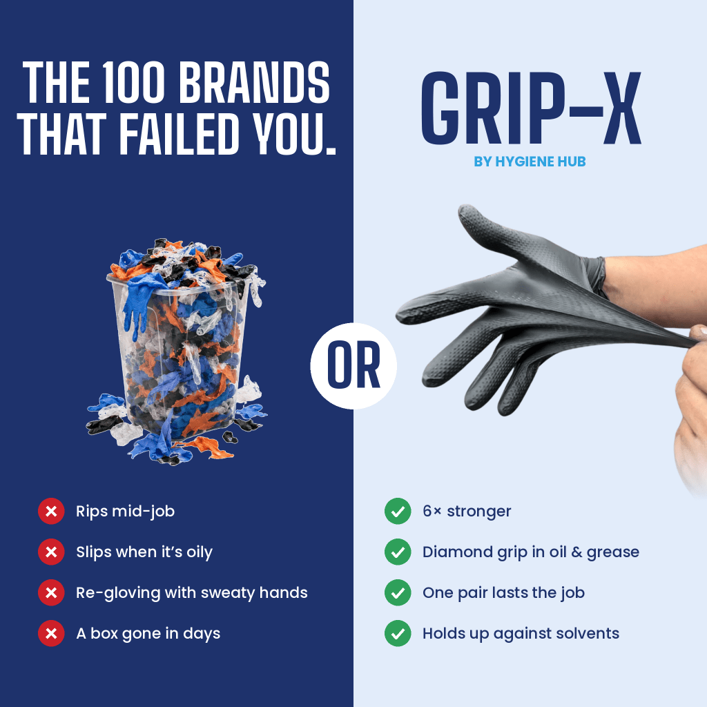 Grip-X Black — Heavy-Duty Nitrile Gloves for Mechanics & Tradies - Nitrile Glove - Hygiene Hub