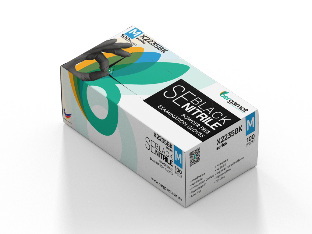 X2235BK Black Nitrile Powder Free Examination Gloves 100pcs - Nitrile Glove - Hygiene Hub