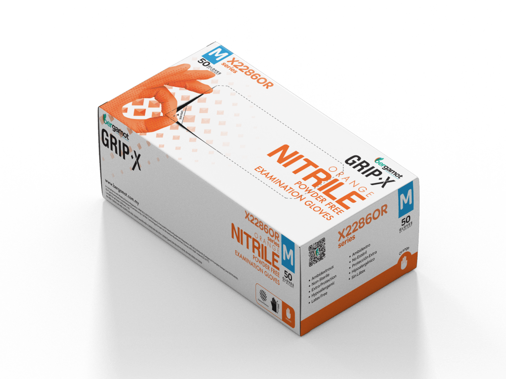 X2286OR Orange Diamond Textured Nitrile Powder Free Gloves 50pcs - Nitrile Glove - Hygiene Hub