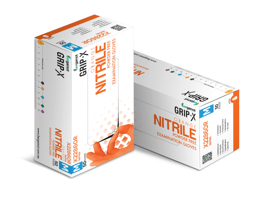 X2286OR Orange Diamond Textured Nitrile Powder Free Gloves 50pcs - Nitrile Glove - Hygiene Hub