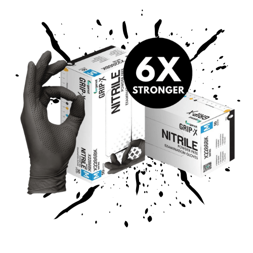 Grip-X nitrile gloves, 6X stronger than standard gloves